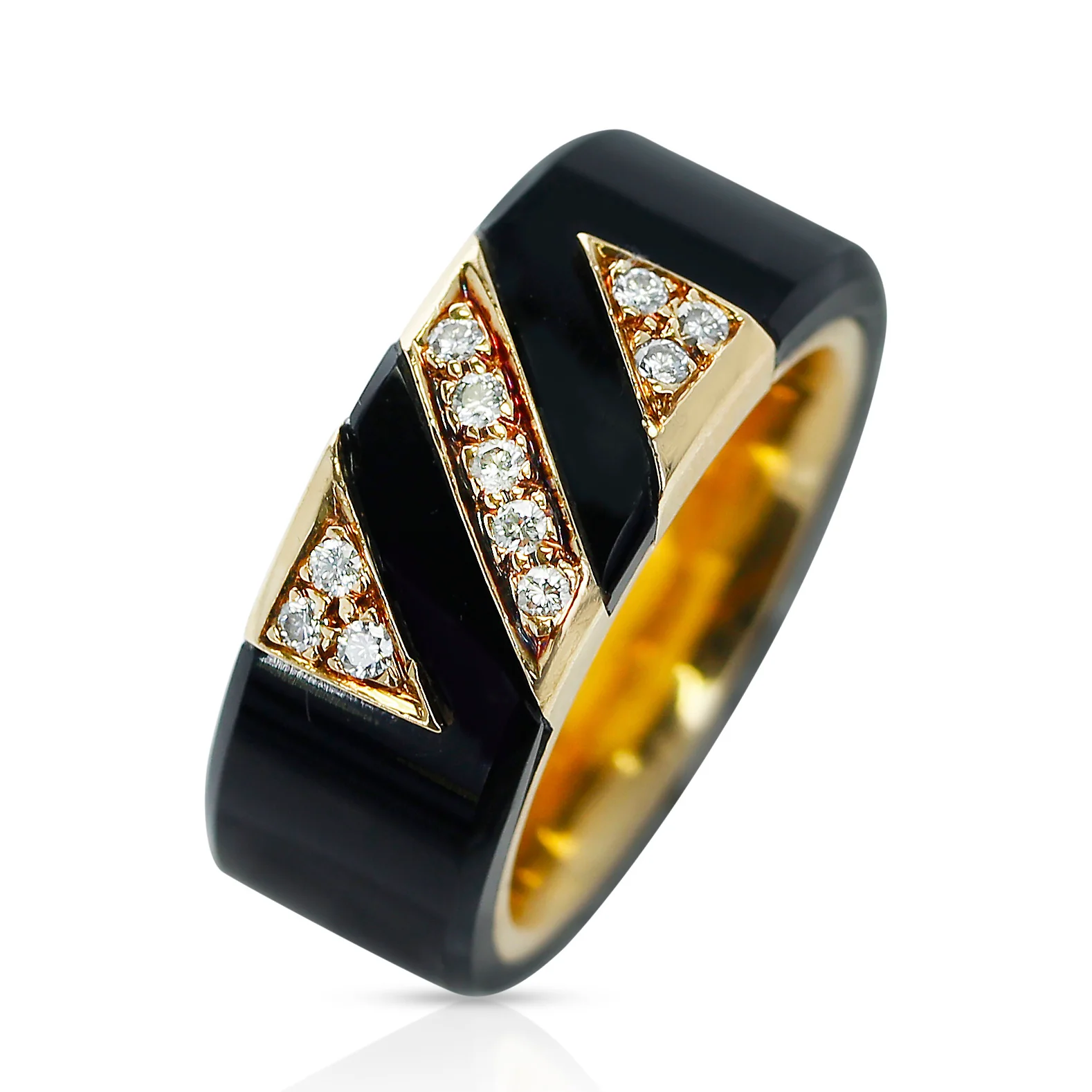 Van Cleef & Arpels Onyx and Diamond Band Ring, 18k Yellow Gold