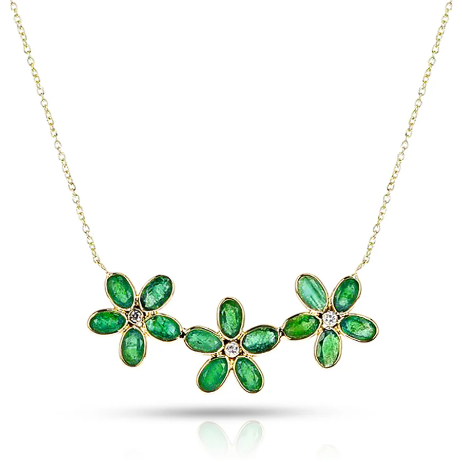 Gemstone Floral Necklace with Diamond, 18k