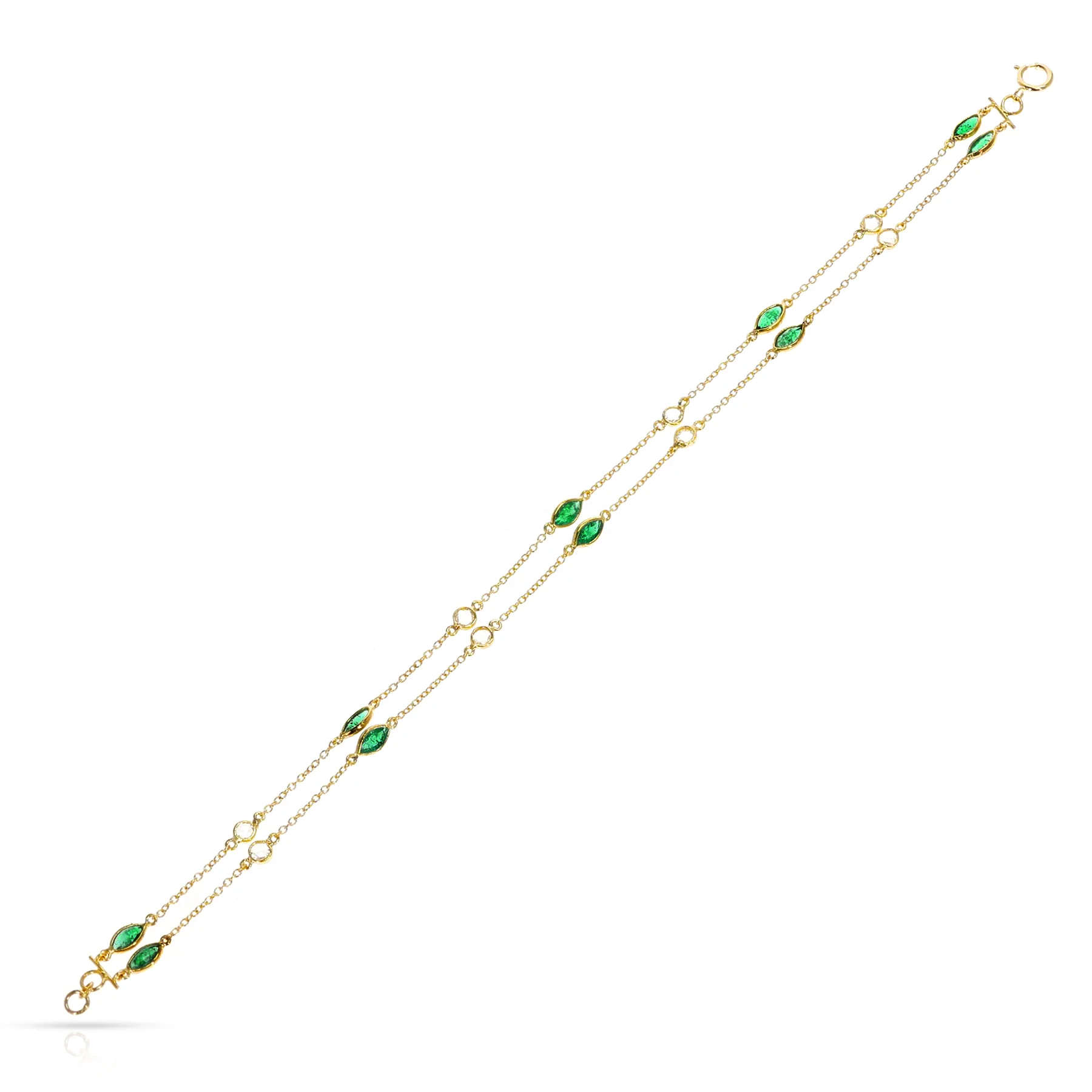 Marquise Emerald and Diamond Rose Cut Necklace, 18K