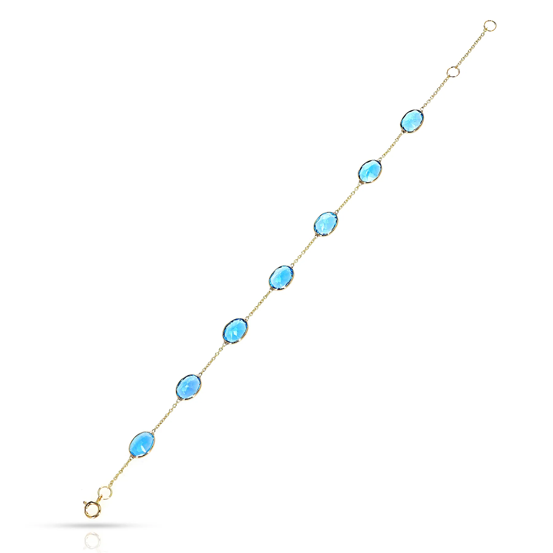 Oval Shape Blue Topaz Adjustable Bracelet, 18k Yellow Gold