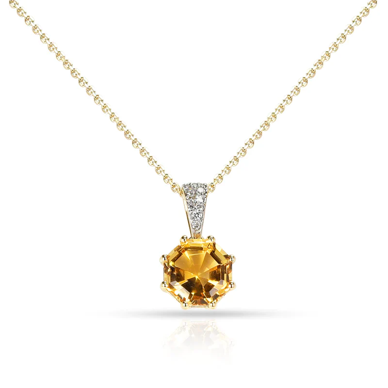 Octagonal Gemstone with Diamond Pendant, 14k