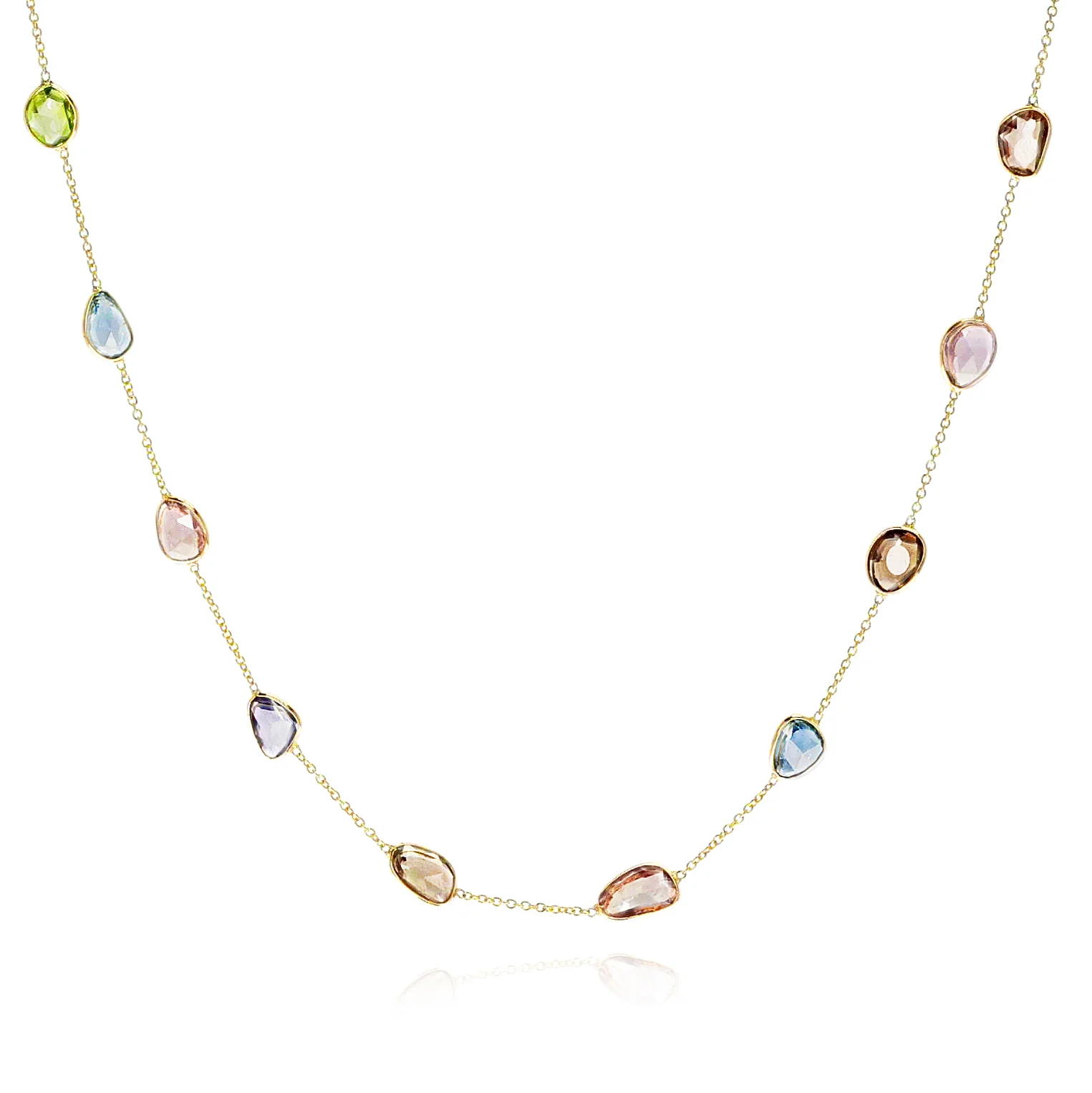Pastel Multi-Sapphire Rose Cut Necklace, 18K