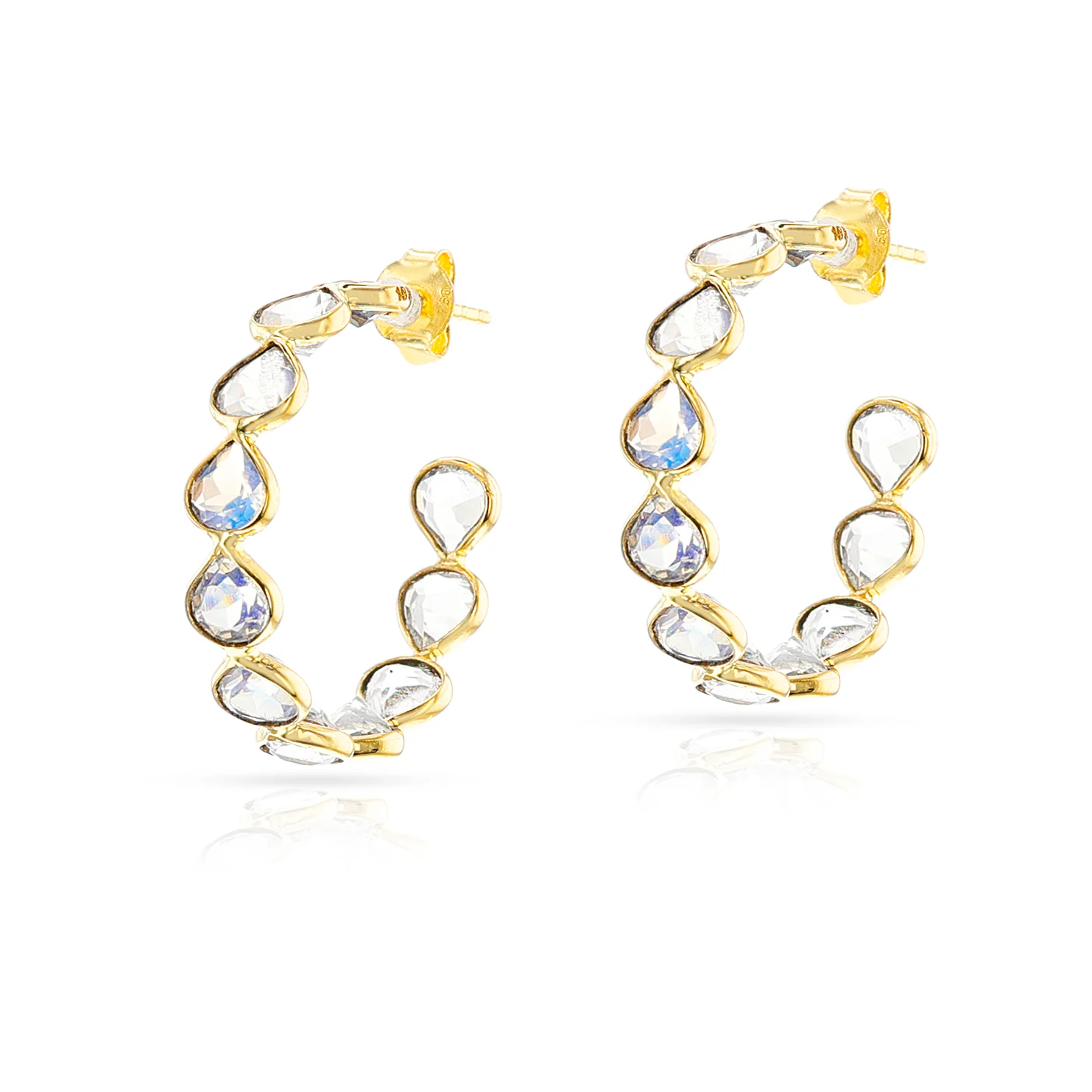 Rainbow Moonstone Hoop Earrings, 18k
