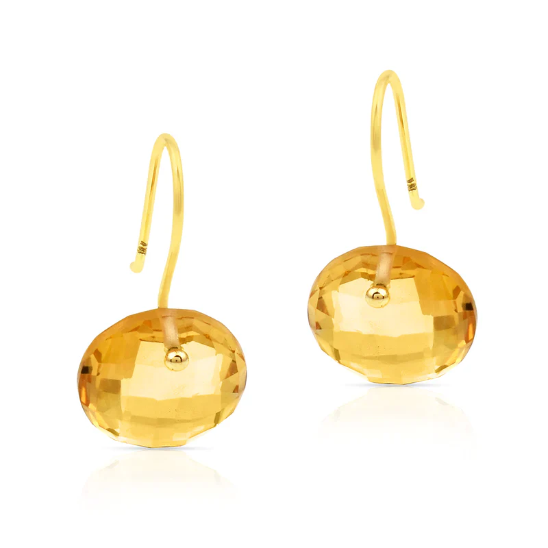 Amethyst Round Shape Dangling Earrings made in 18 Karat Yellow Gold.