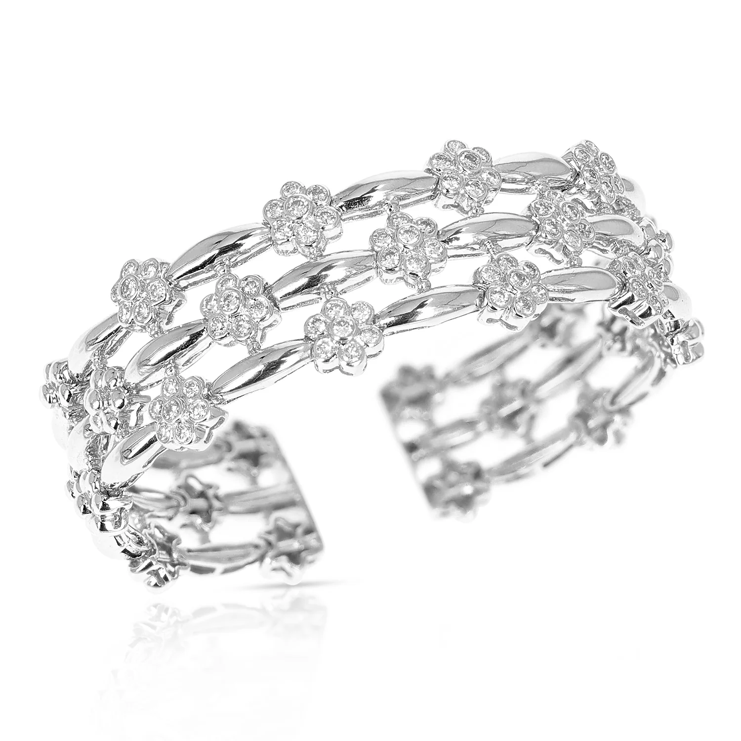2.75 ct. Diamond Floral Expandable Bangle Cuff, 18 Karat White Gold