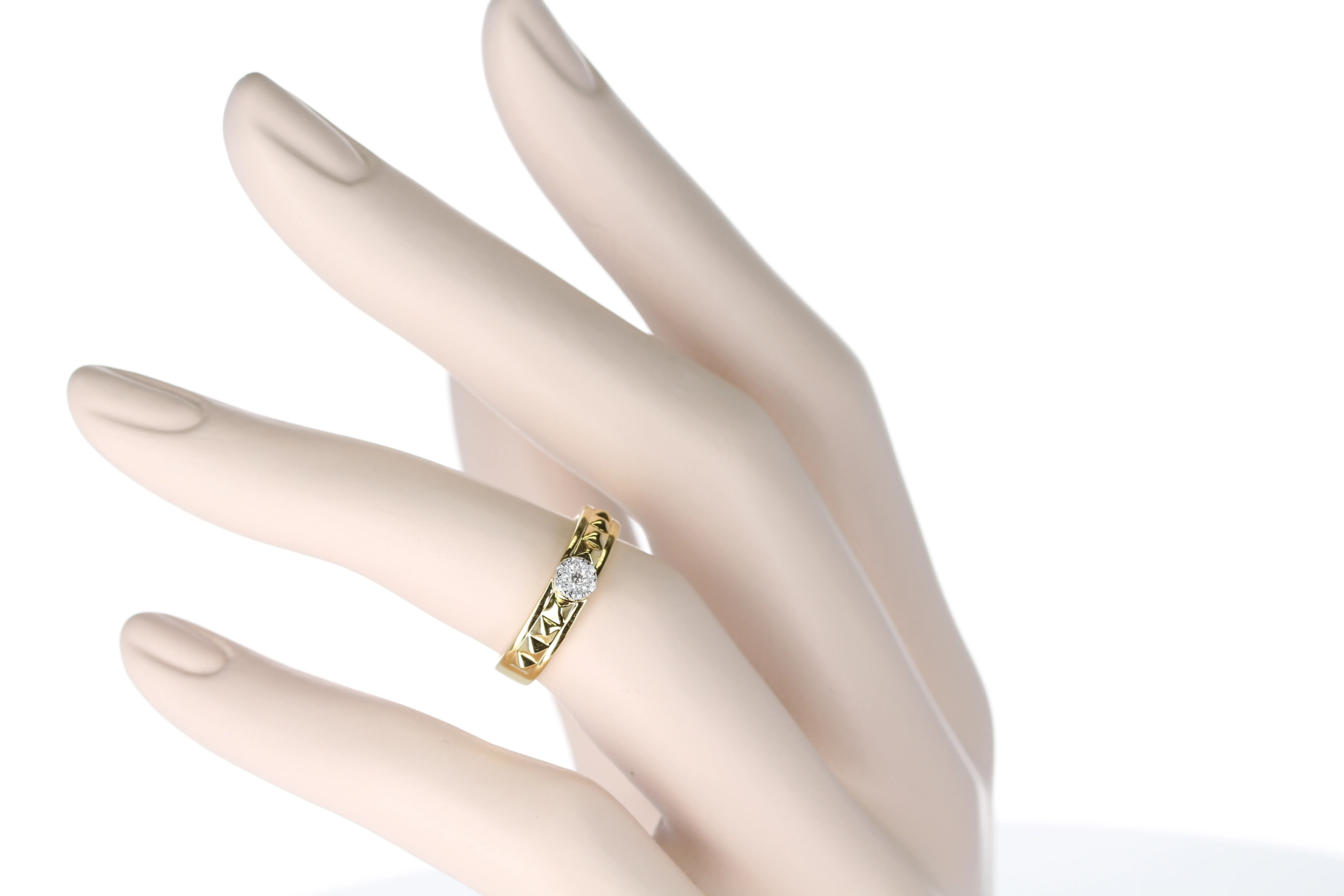 Elevated Pyramid Yellow Gold Ring with Diamonds, 14K