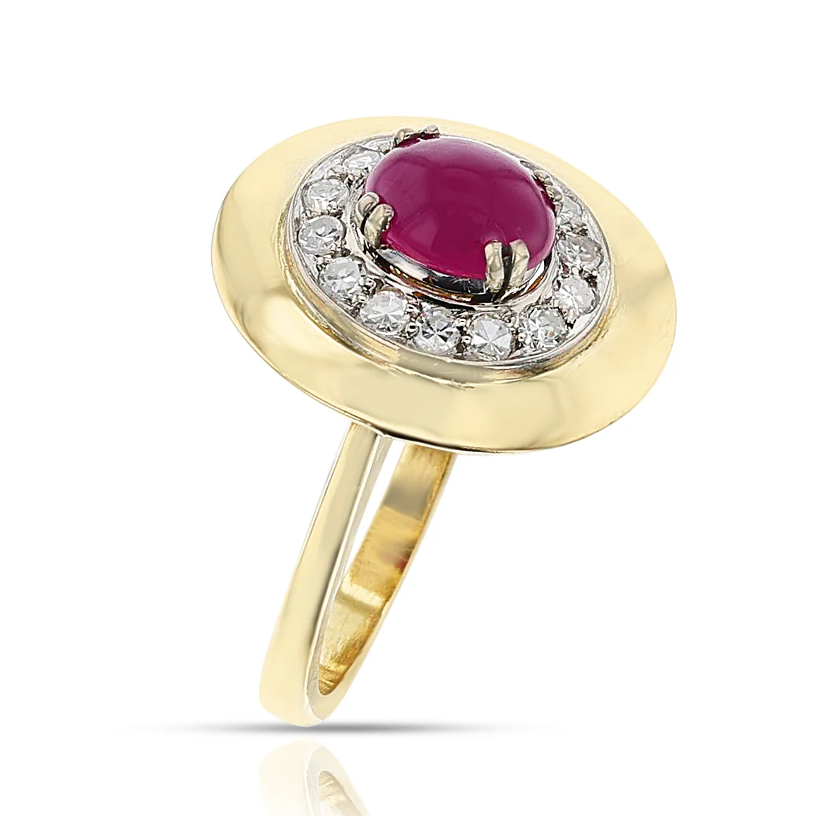 Ruby Cabochon and Diamond Ring and Earring Set, 18k and Palladium
