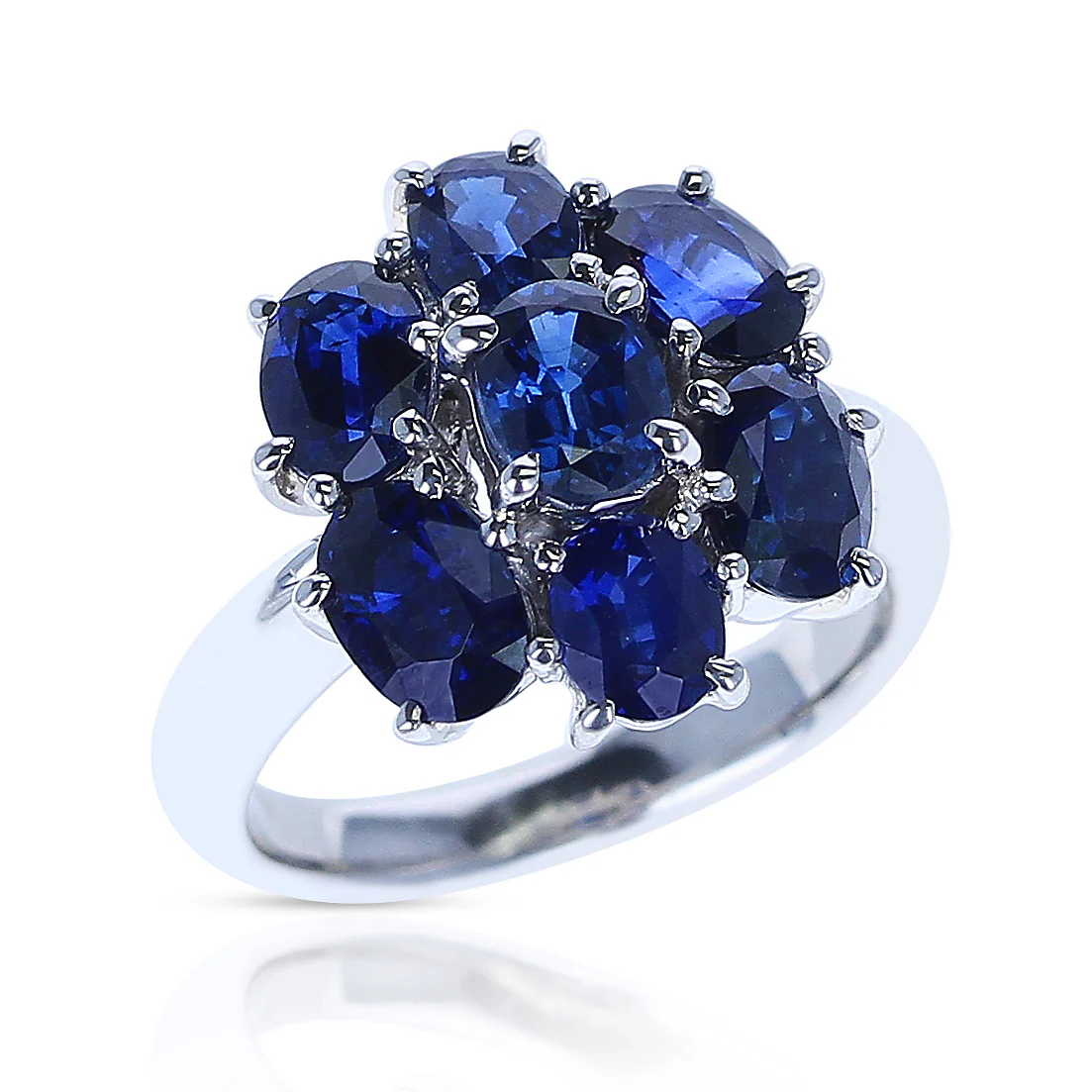Seven Oval Blue Sapphire Cluster Ring, Platinum