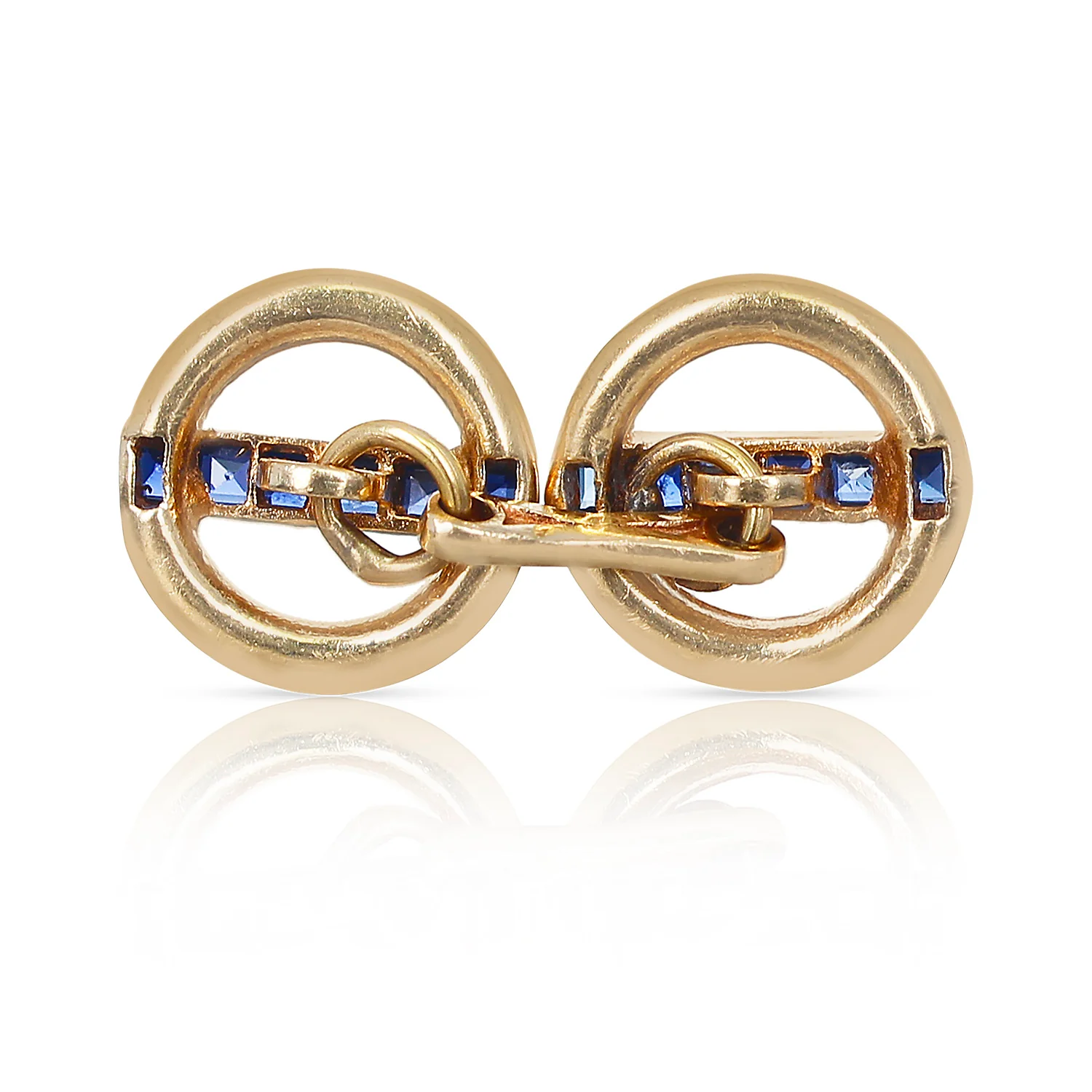 Invisibly-Set Blue Sapphire Shirt Pins, 14 Karat Yellow Gold
