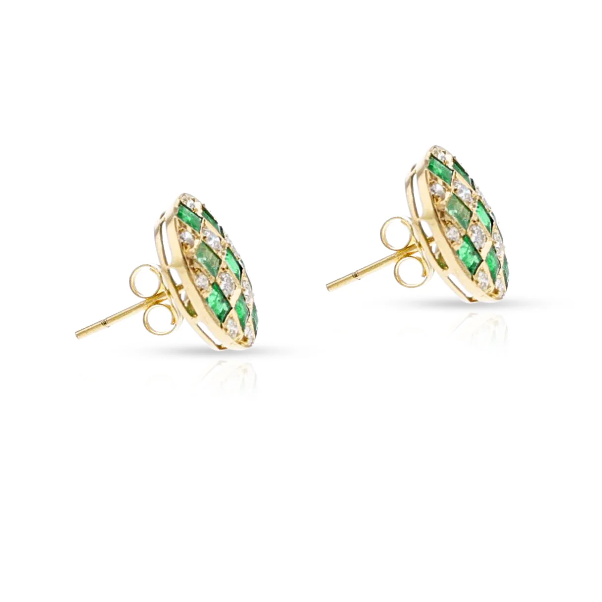 Emerald and Diamond Checkerboard Stud Earrings, 18k