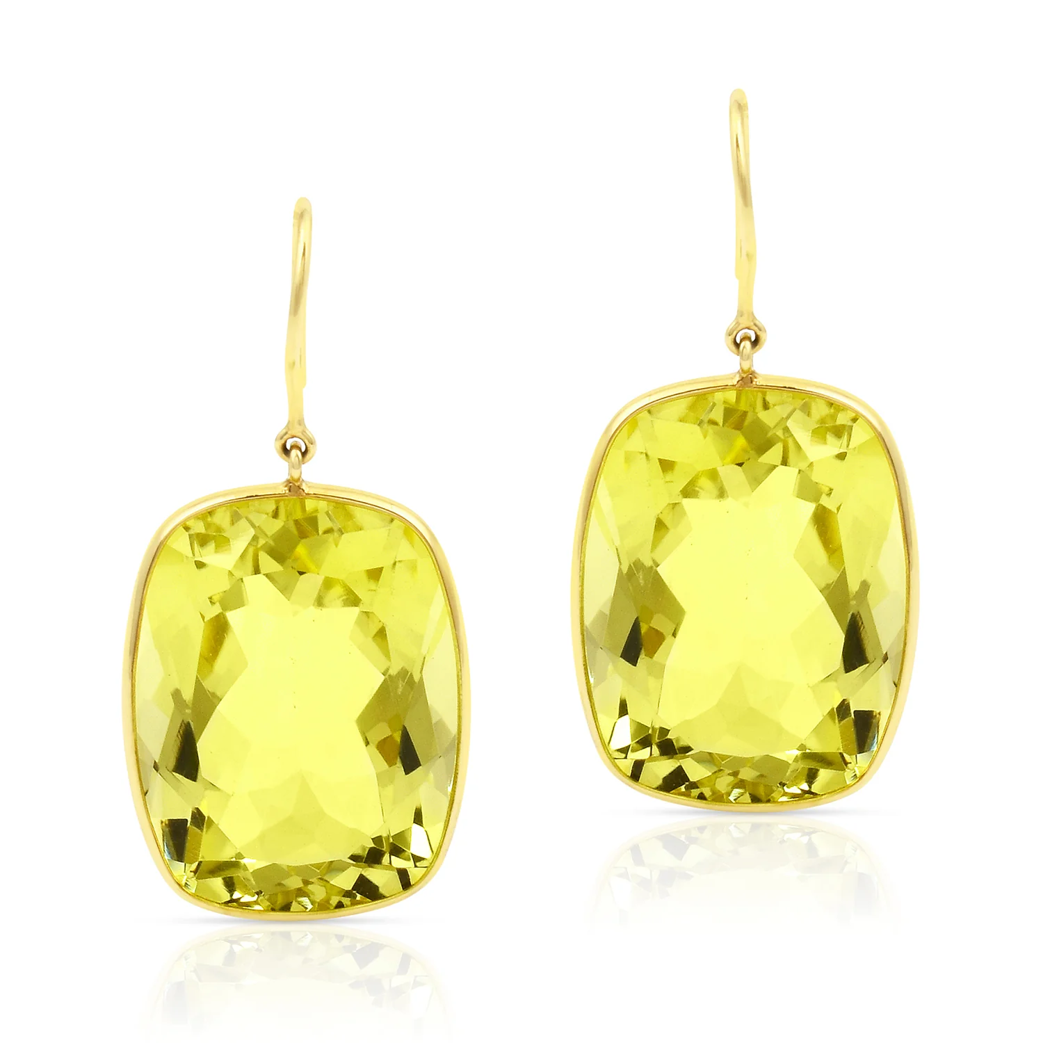 Lemon Topaz Cushion Shape Dangling Earrings made in 18 Karat Yellow Gold