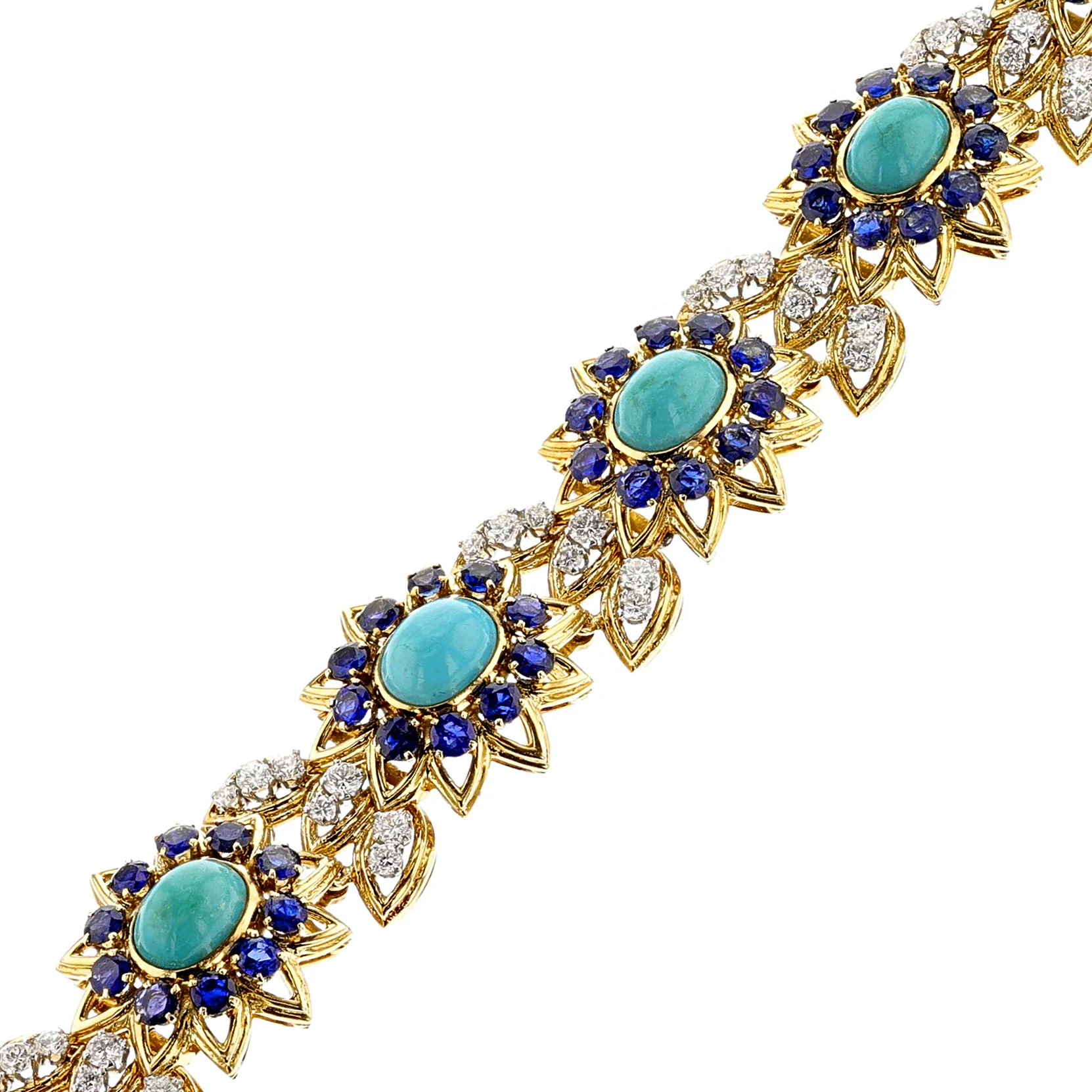 Péry et Fils French Turquoise and Sapphire Bracelet, 18k