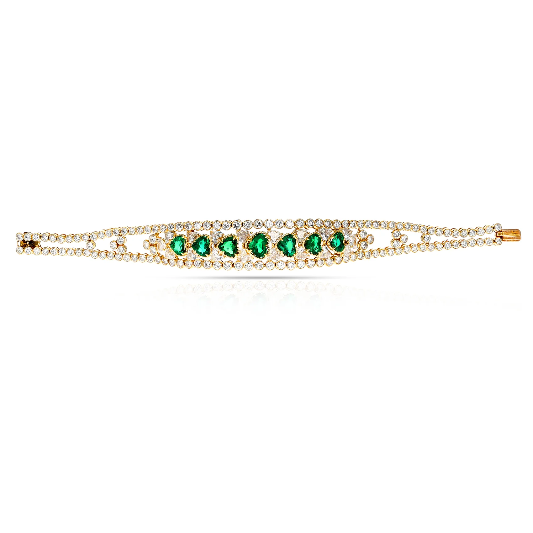 Heart Shape Emeralds and Diamonds Bracelet