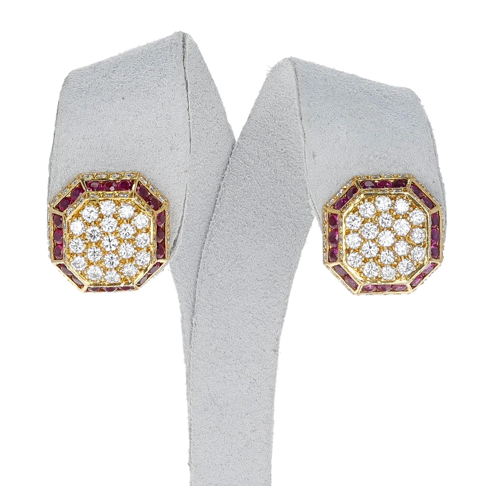 Van Cleef & Arpels Octagonal Shape Ruby and Diamond Earrings, 18K