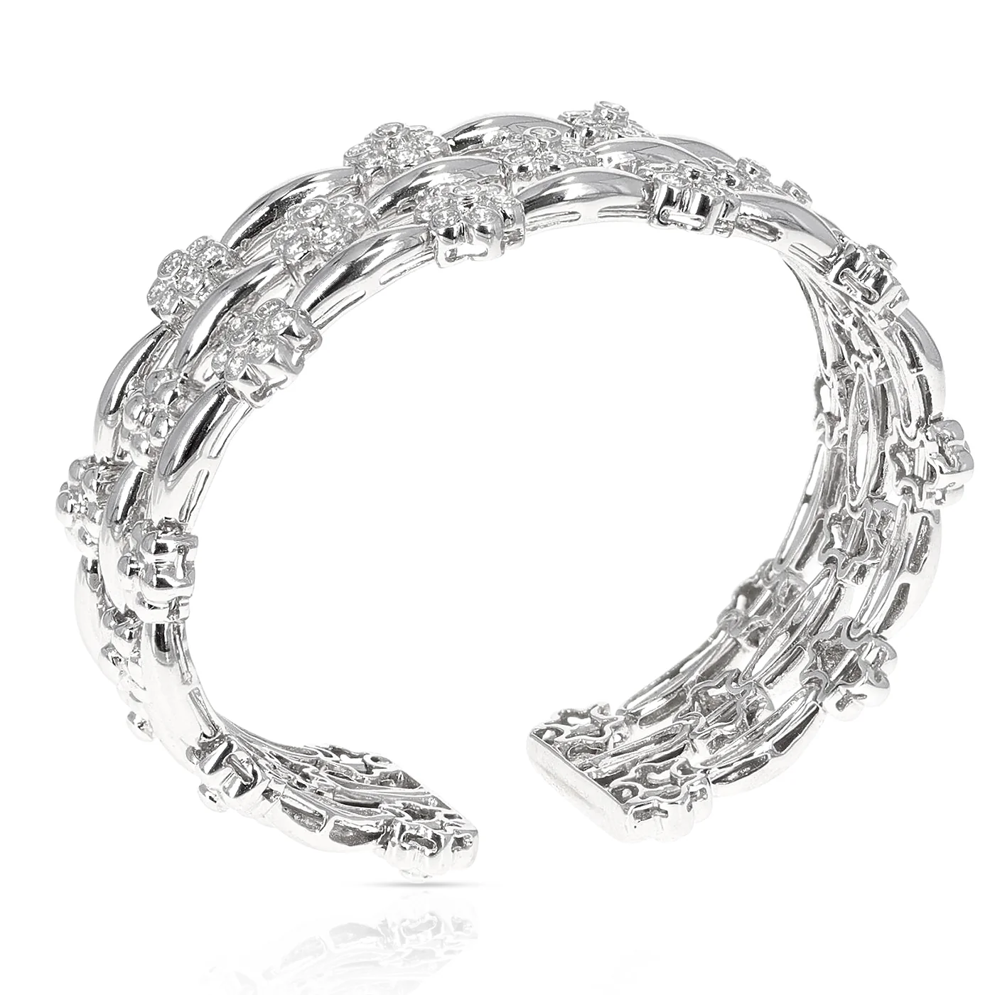 2.75 ct. Diamond Floral Expandable Bangle Cuff, 18 Karat White Gold