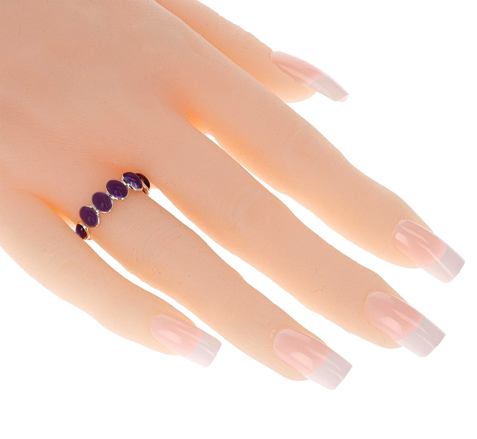 Purple Amethyst Oval Cabochon Band,18K Yellow Gold