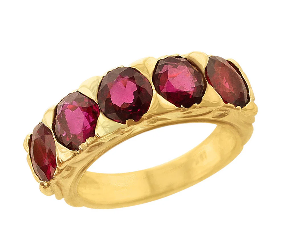 Five Stone Ruby Band, 18K Yellow Gold