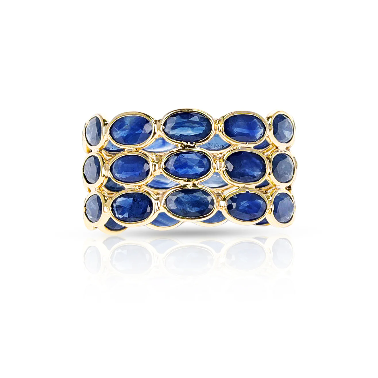 Oval Blue Sapphire Triple Layer Band, Yellow Gold