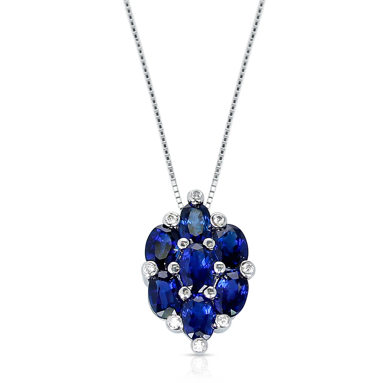 5.37 ct. Seven Oval-Shape Blue Sapphire and 0.08 ct. Diamonds Pendant Necklace