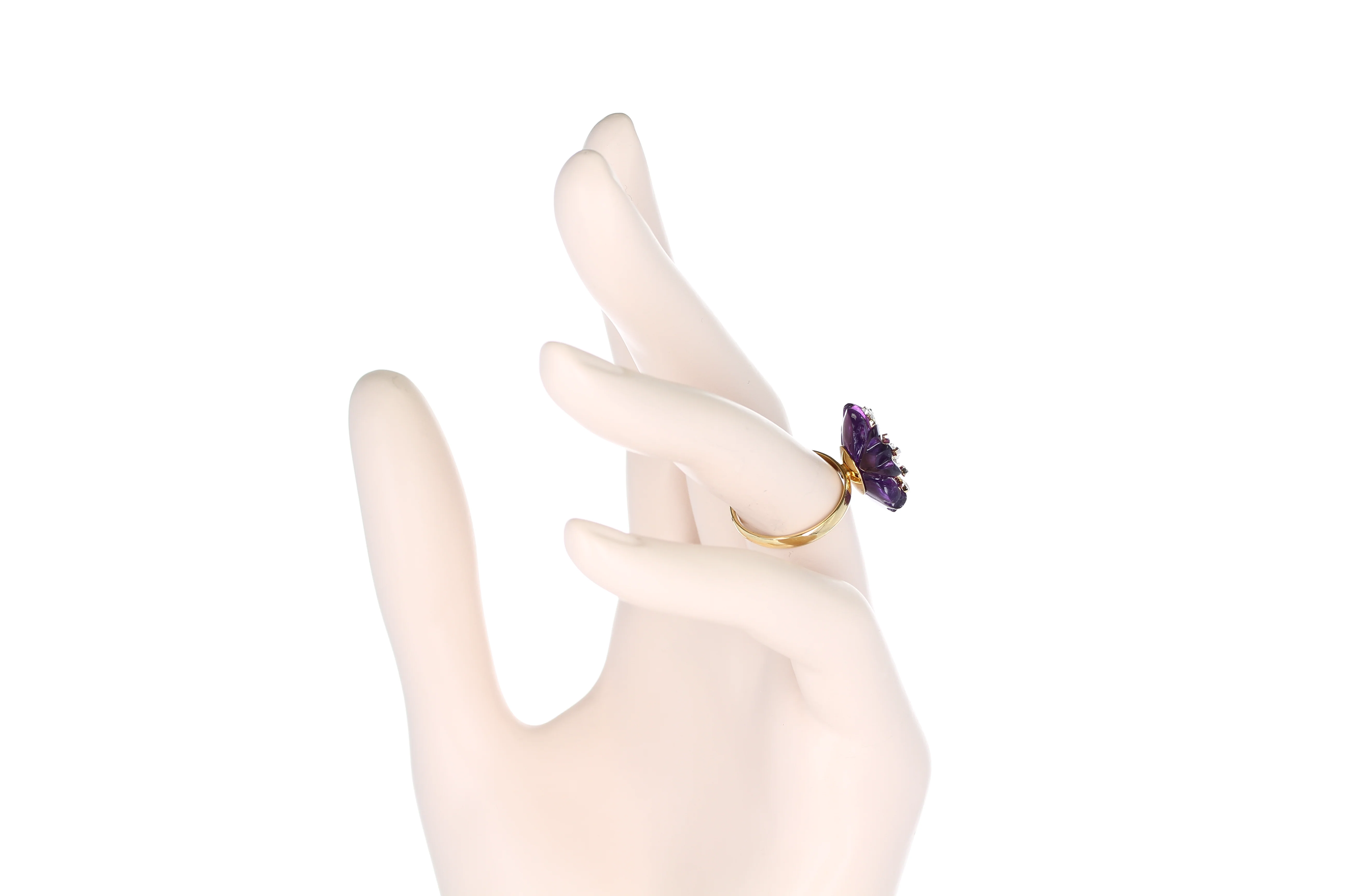 Carved Floral Amethyst Ring with Diamonds
