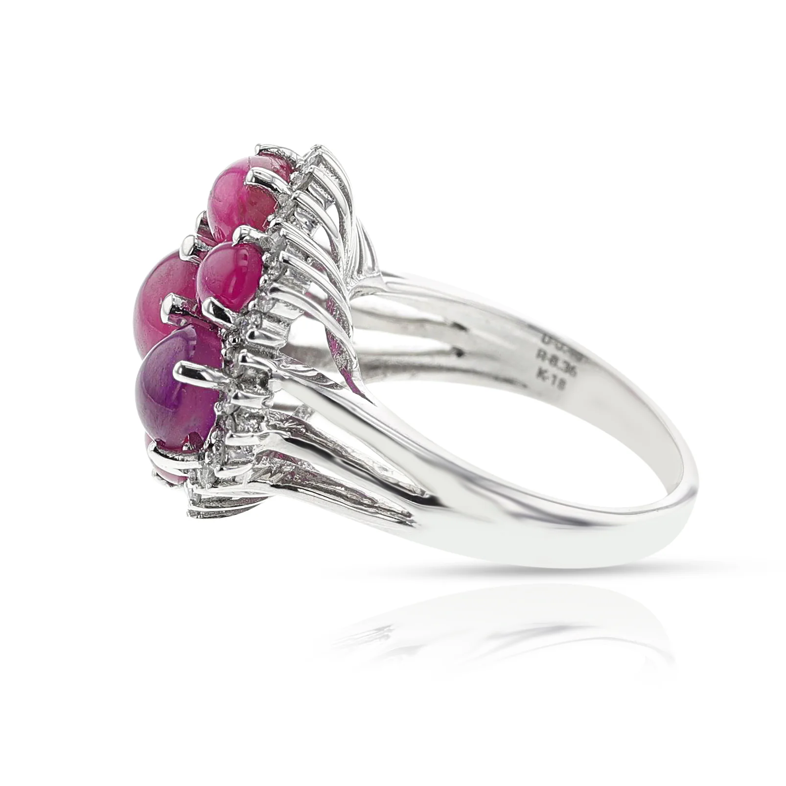 Ruby Cabochon and Diamond Cluster Ring, Platinum