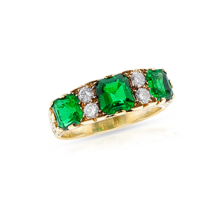 AGL Certified Colombian Emerald and Diamond Victorian Ring, 18k