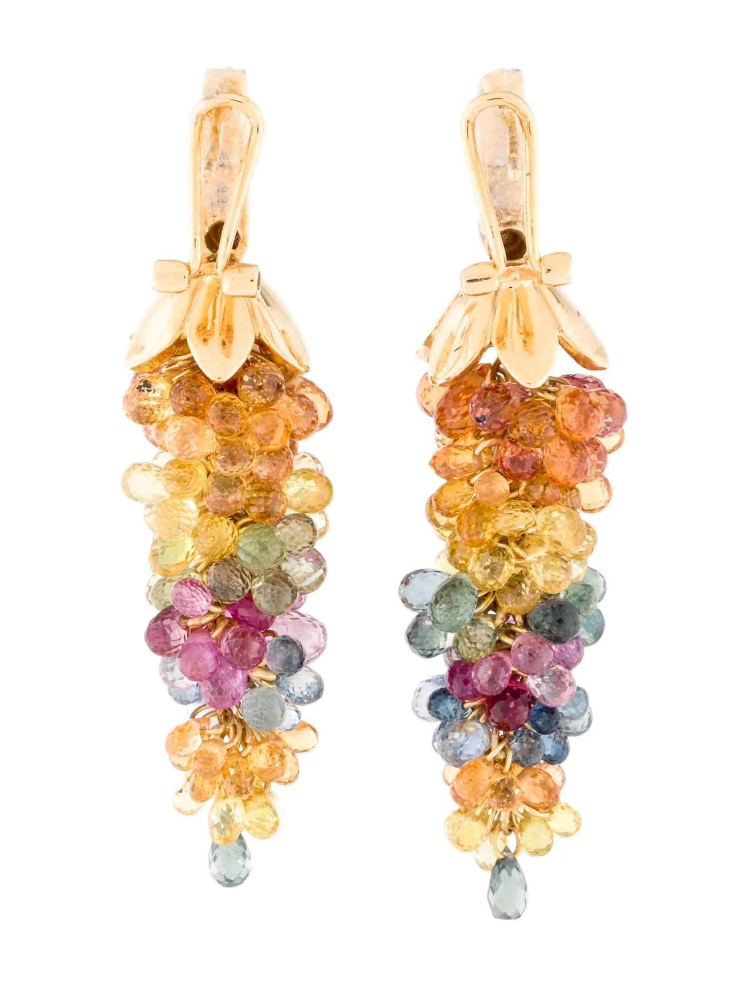 Multi-Sapphire Chandelier Earrings with Diamonds, 14K Gold