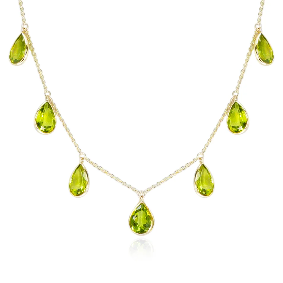 Pear Shape Peridot Drop Necklace, 18K