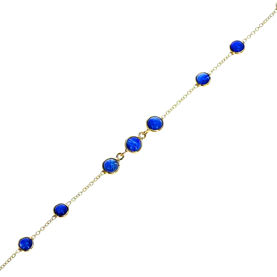 Round Cabochon Gemstone Bracelet, 18k Yellow Gold