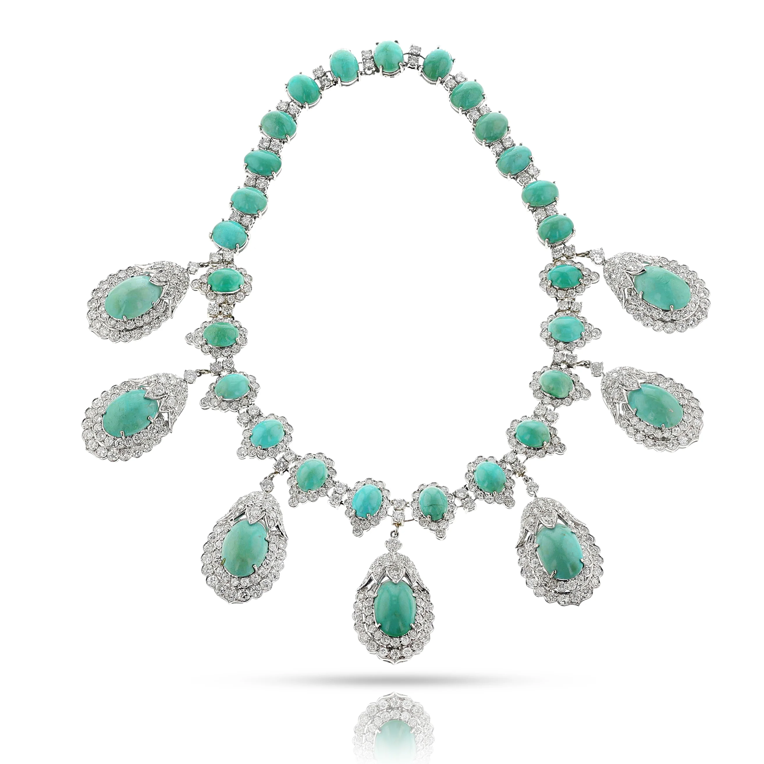Turquoise Cabochon and Diamond Statement Necklace, 14k