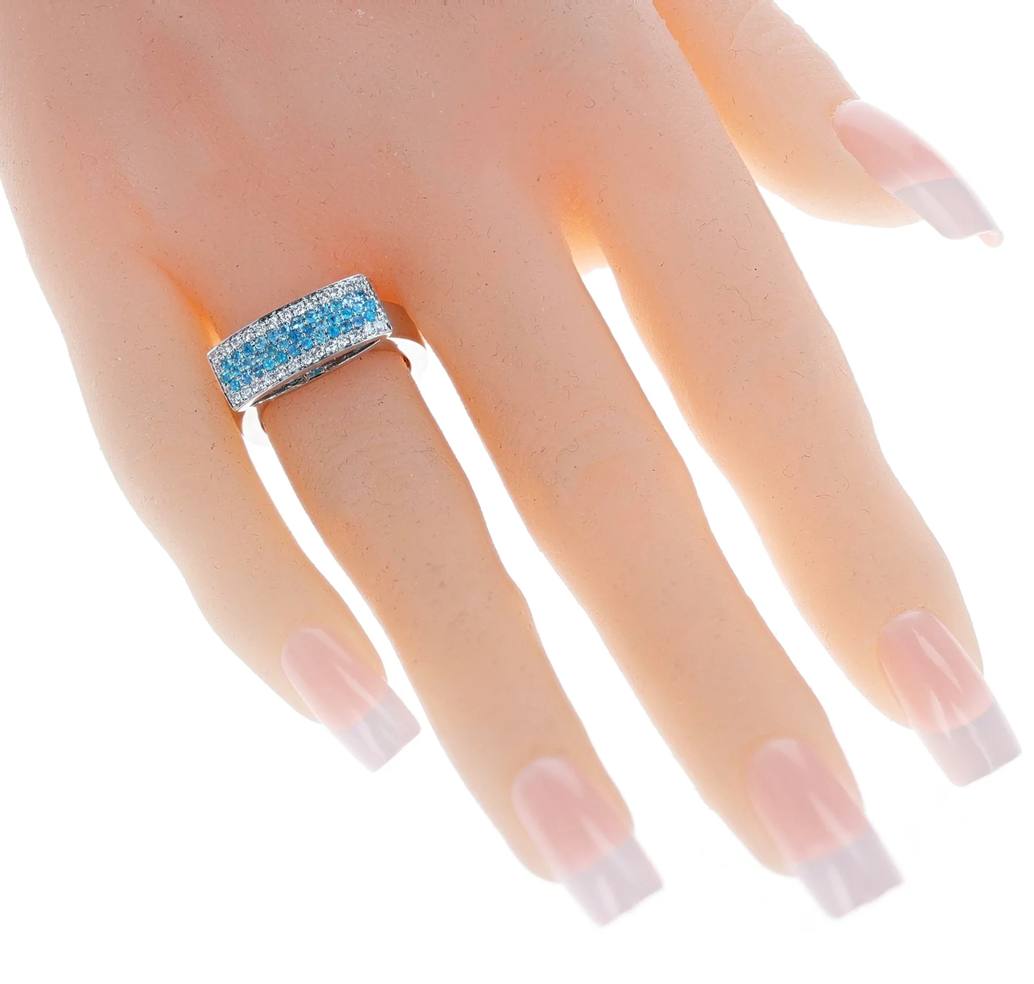 Five Row Paraiba and Diamond Rectangular Wedding Band Ring, 18k