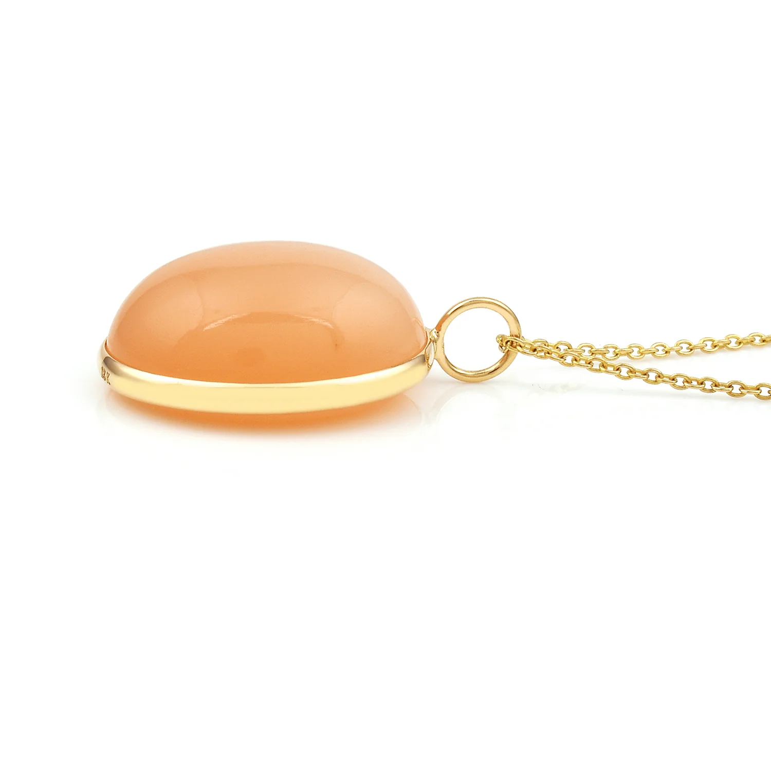 Oval Shape Peach Moonstone Pendant, 18K Yellow Gold