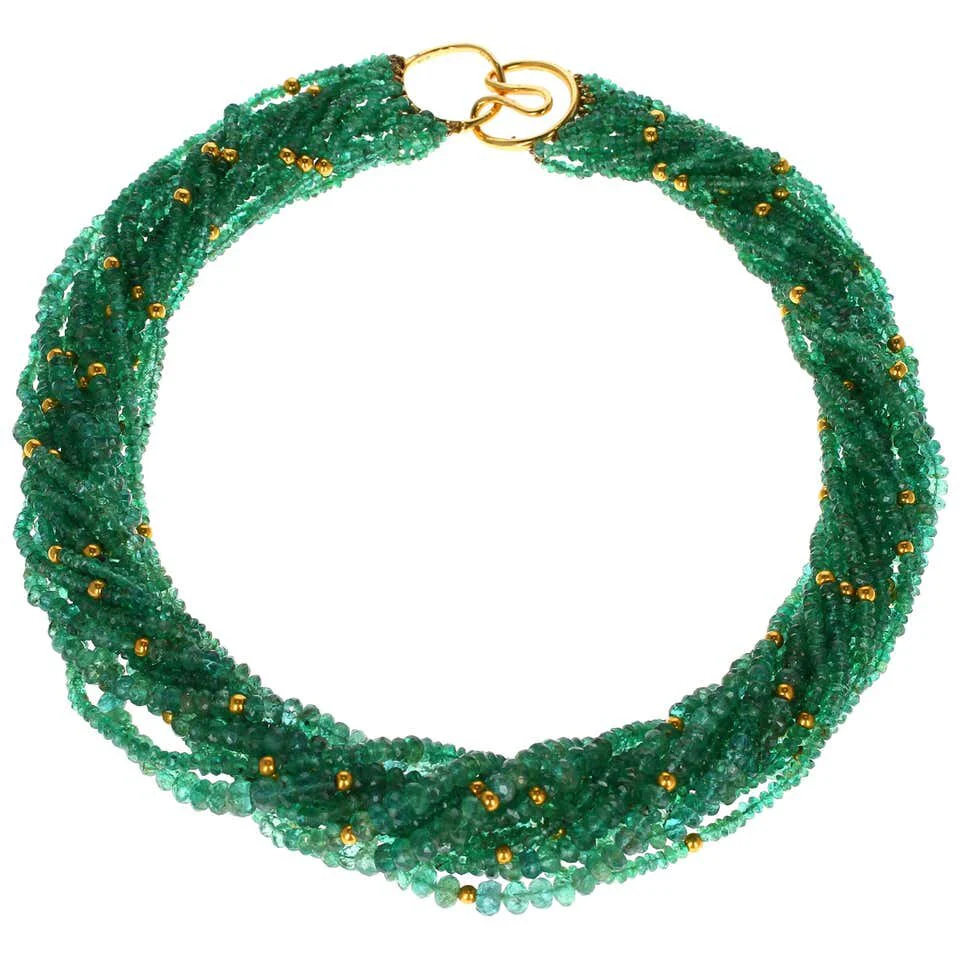 Emerald and Gold Beads Necklace