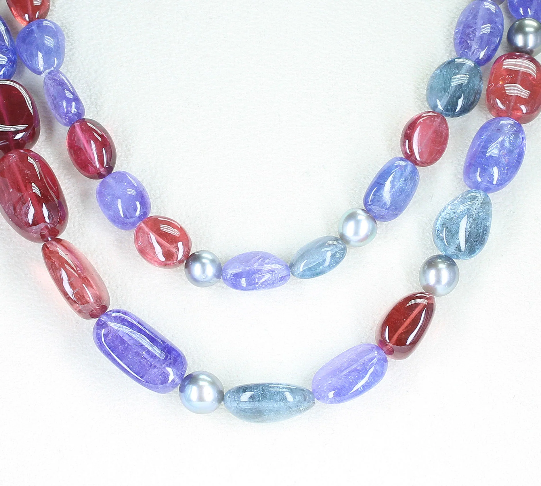 Tourmaline, Tanzanite, & Pearl Beads Necklace