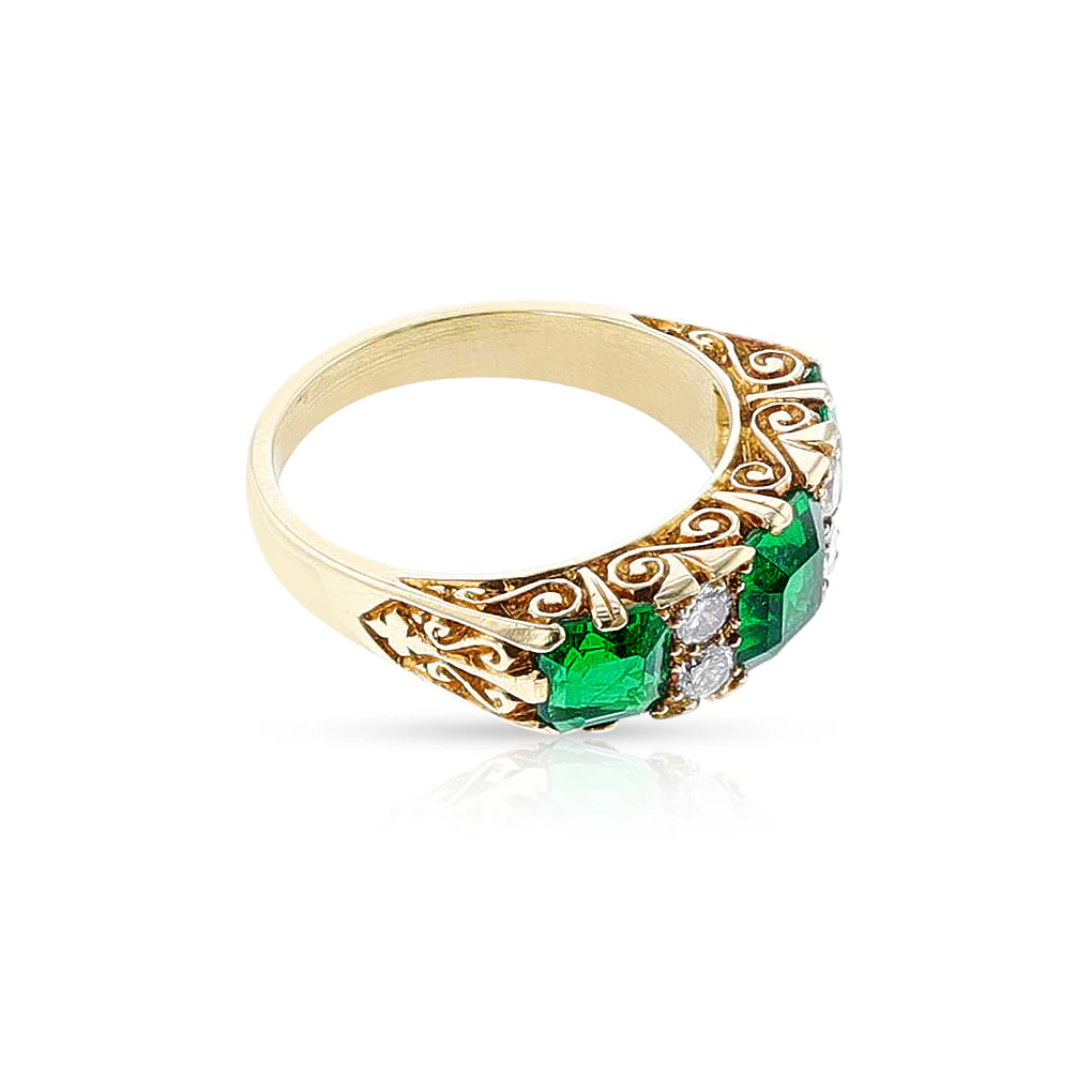 AGL Certified Colombian Emerald and Diamond Victorian Ring, 18k
