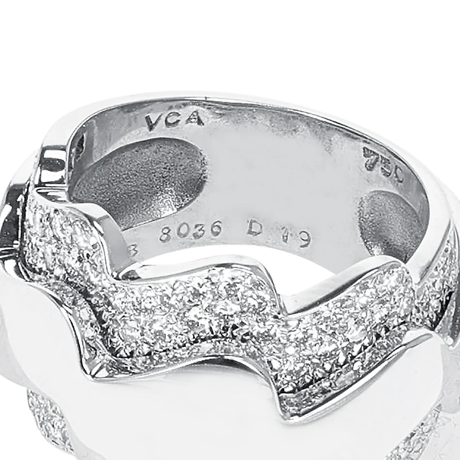 French Van Cleef & Arpels Wave-Style Ring with Diamonds, 18K Gold