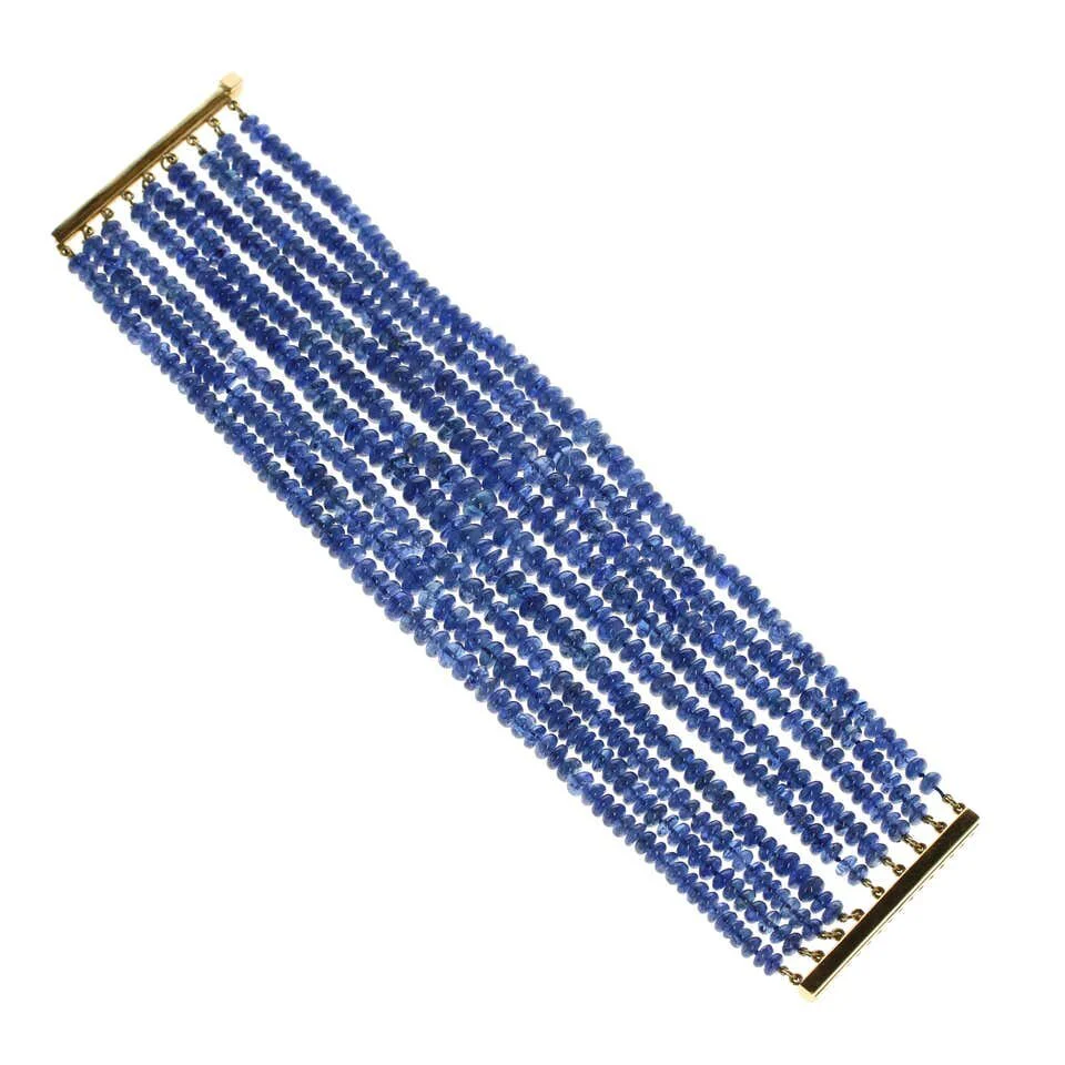 Natural No Heat Burmese Sapphire Beads and Diamond Yellow Gold Bracelet