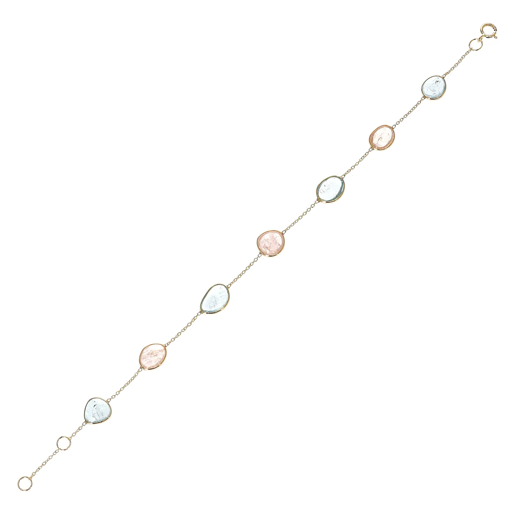 Mixed-Shape Genuine Morganite and Aquamarine 18k Adjustable Bracelet