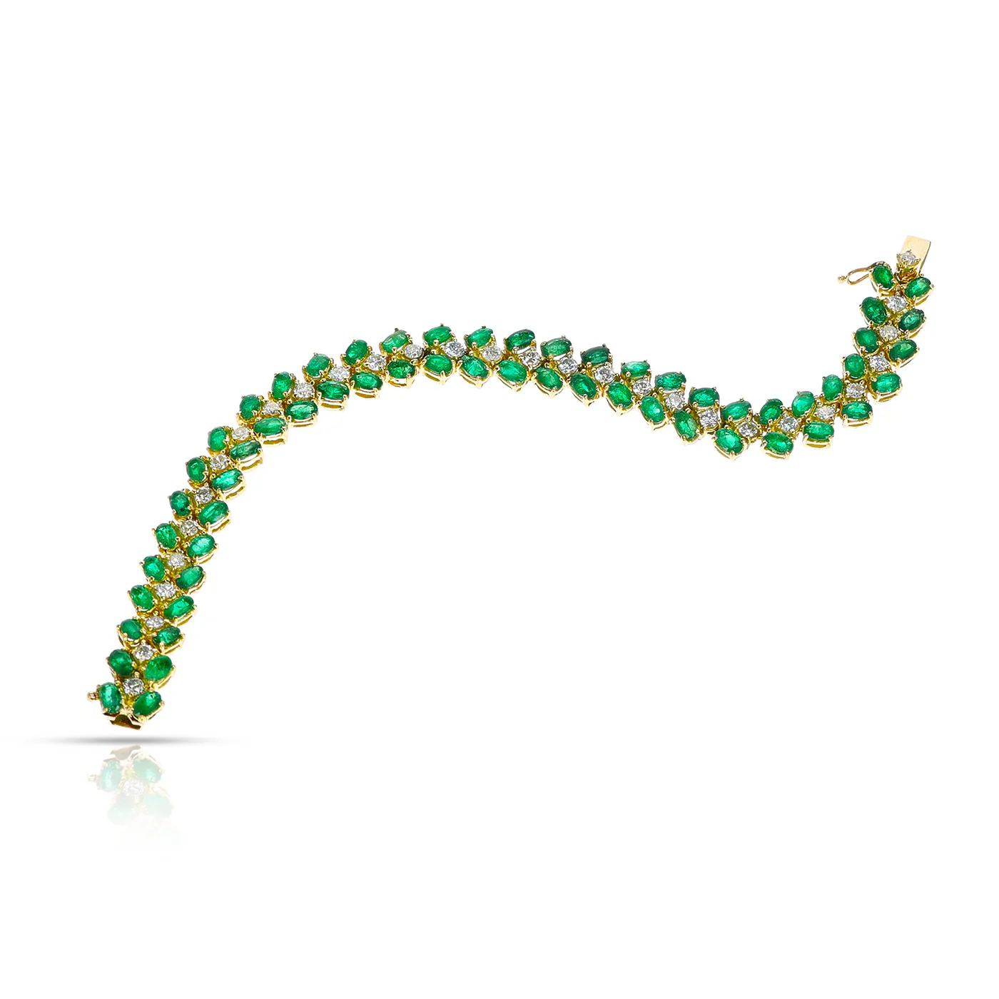 Moroni Italy Oval Emerald and Round Diamond Bracelet, 18K