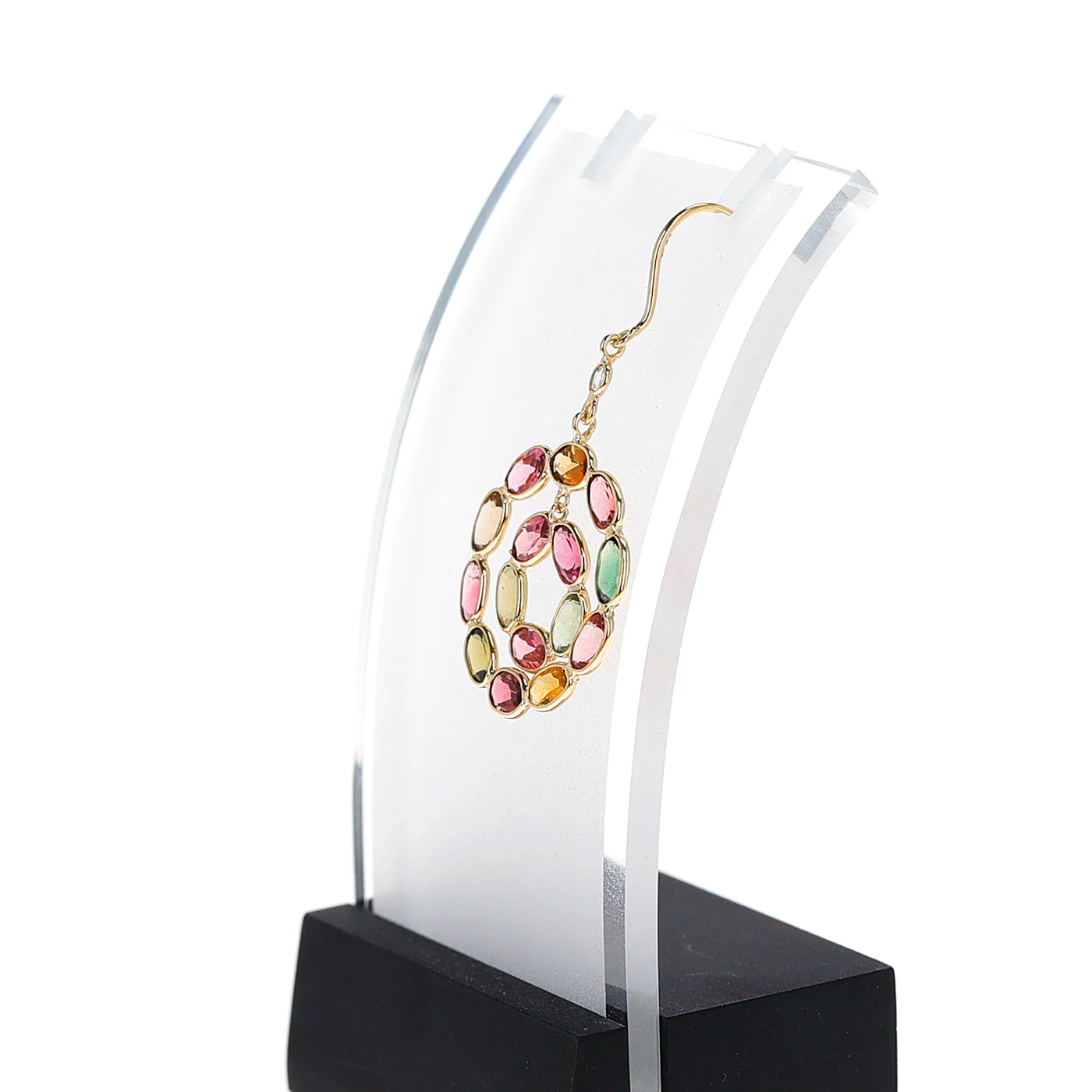 Double Circle Multi-Tourmaline and Diamond Rose Cut Earring, 18K