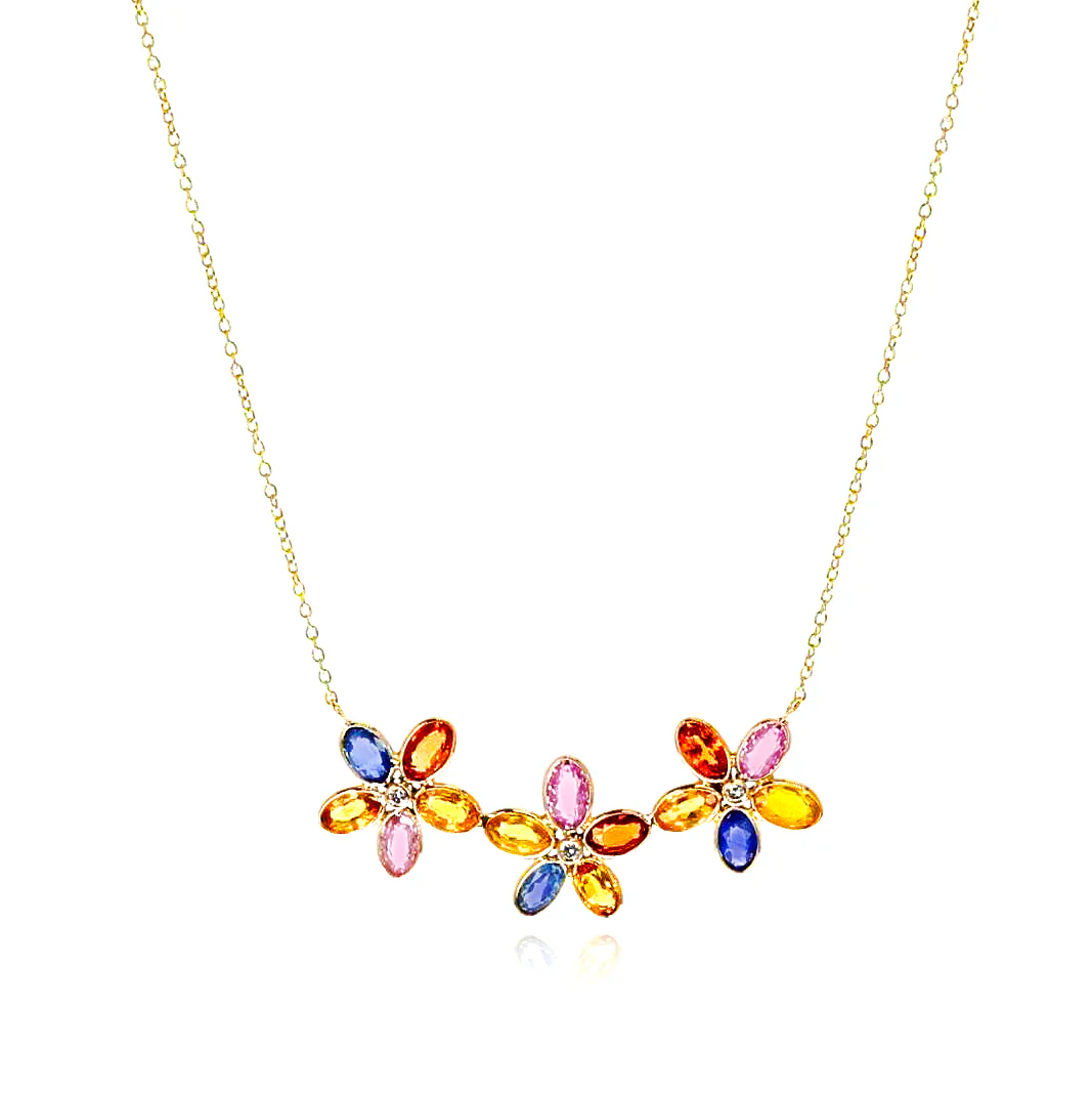 Gemstone Floral Necklace with Diamond, 18k