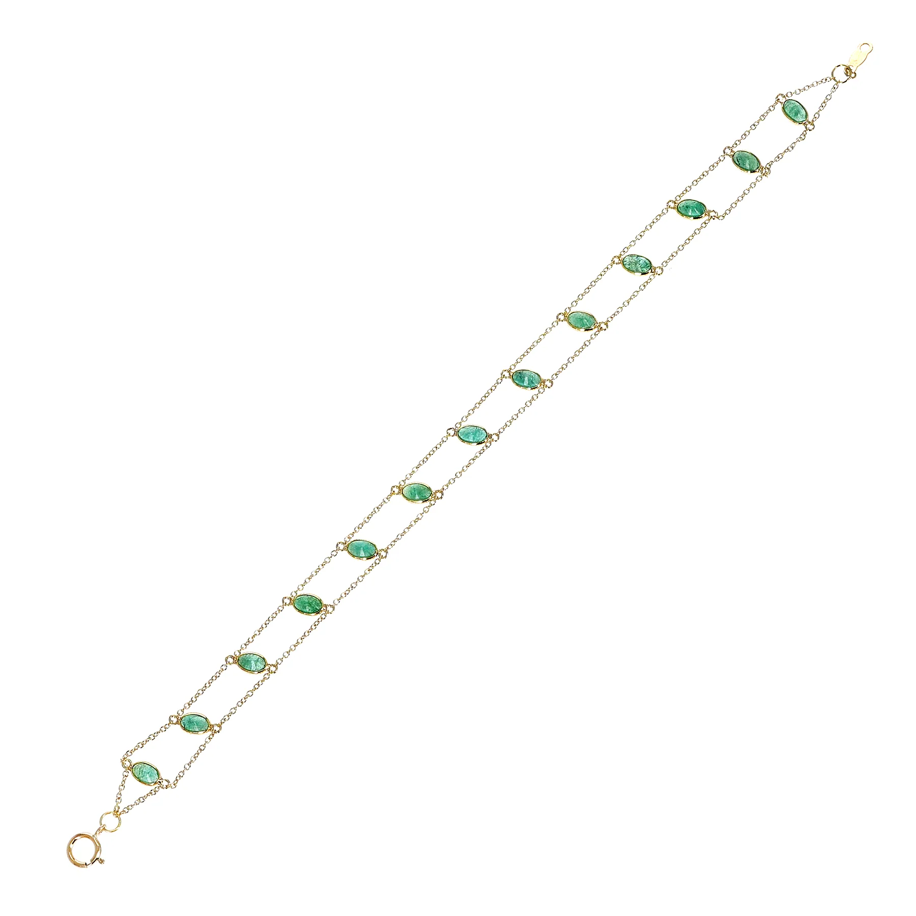 Oval Genuine Emerald 18k Yellow Gold Bracelet