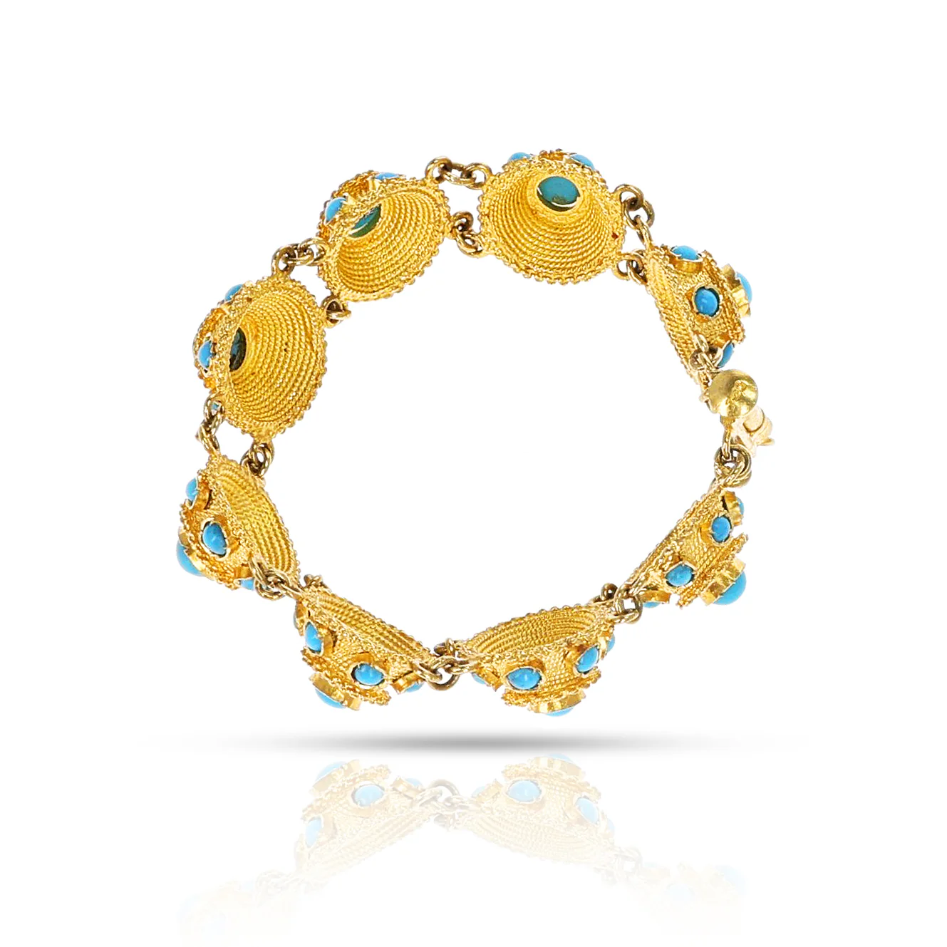 Turquoise Cabochon and Gold Bracelet, Part of Set