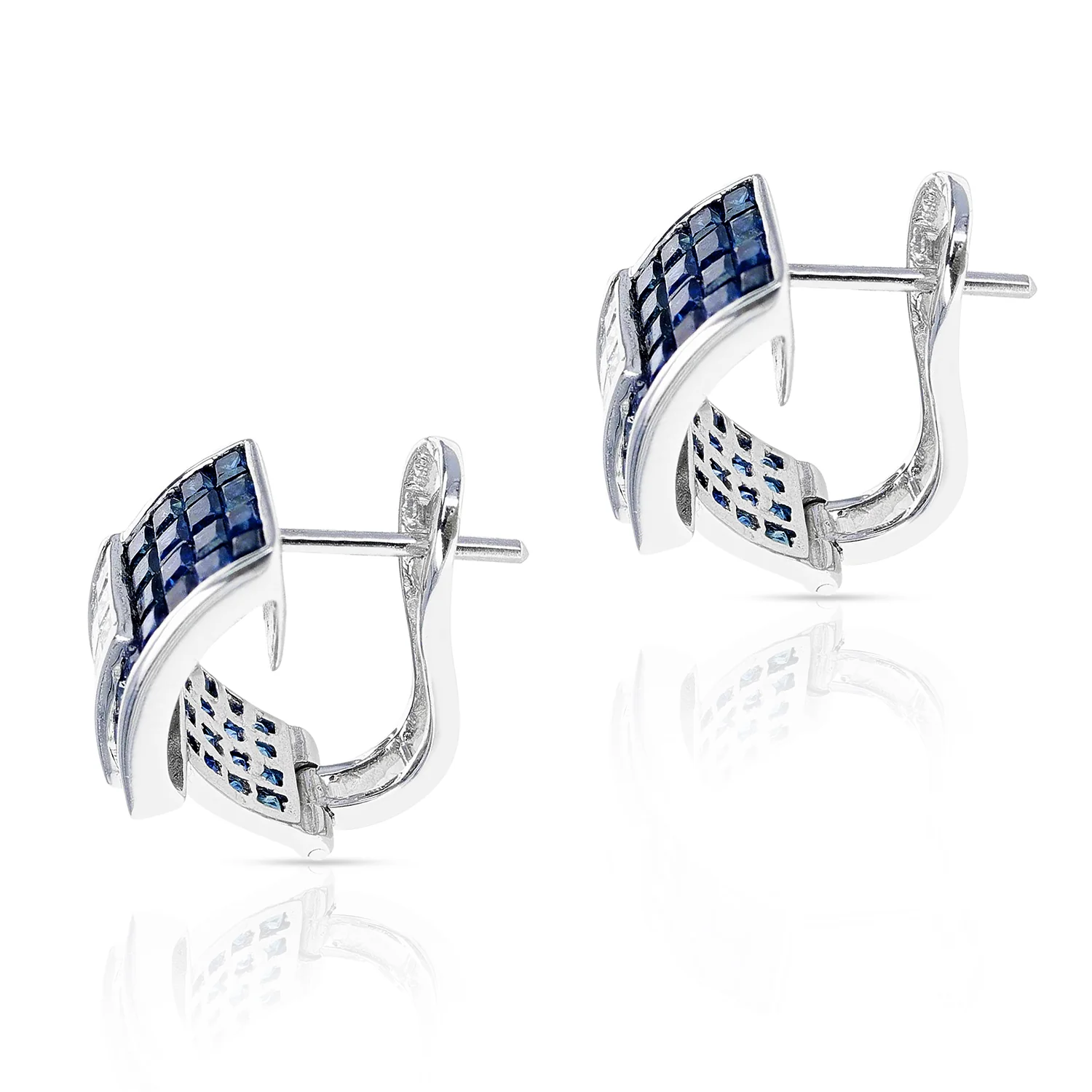 Invisibly Set Sapphire and Diamond Earrings, 18K White Gold