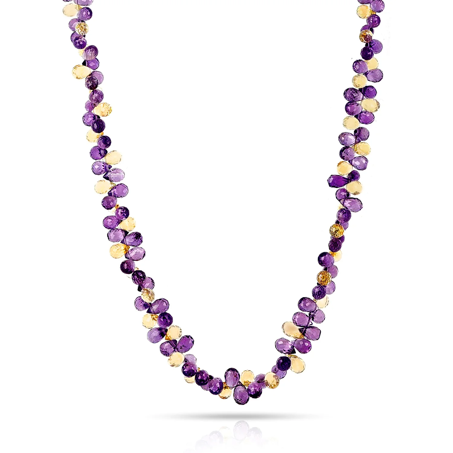 Citrine and Amethyst Briolette Beads Necklace, 14k
