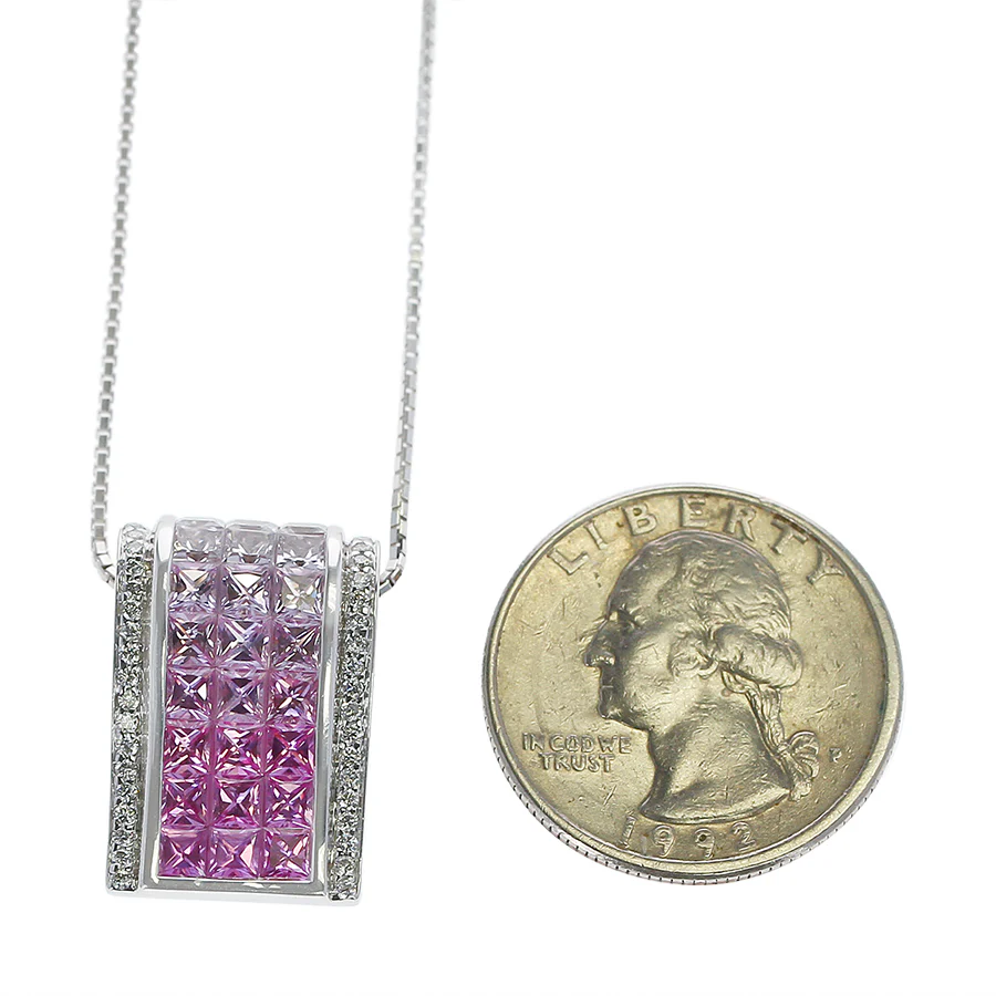 Mystery Set Slope Pink Sapphire and Diamond Pendant, 18K White Gold