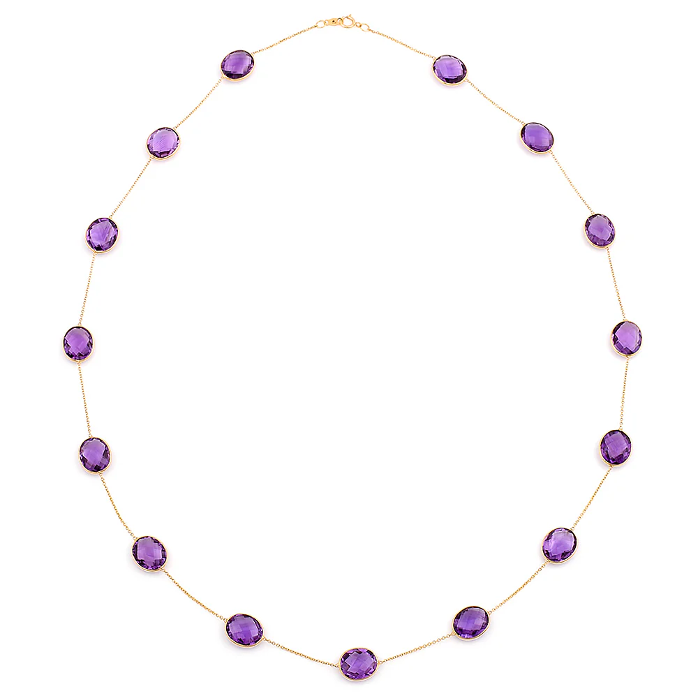 Oval shape Amethyst Necklace, 18 Karat Gold