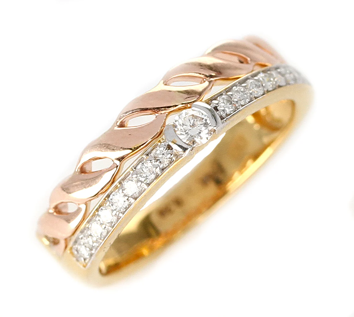 Duo Stack Ring with Fusion Yellow and Rope Rose Gold with Diamonds, 14K