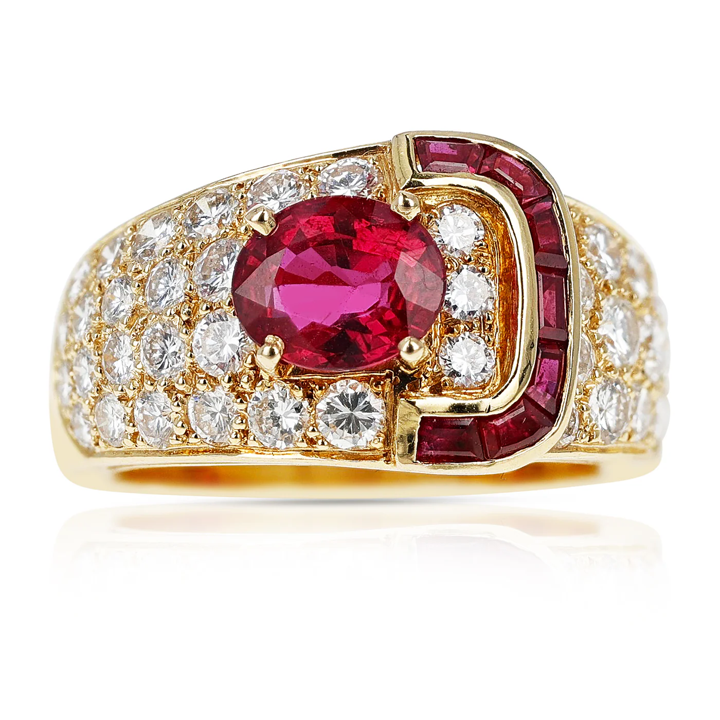 Van Cleef & Arpels Oval Ruby and Diamond Ring with Invisibly Set Rubies, 18k