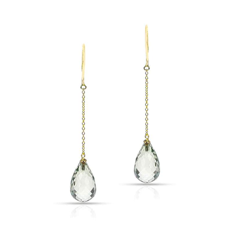 Semi-Precious Gemstone Briolette Drop Dangling Earrings, 18k